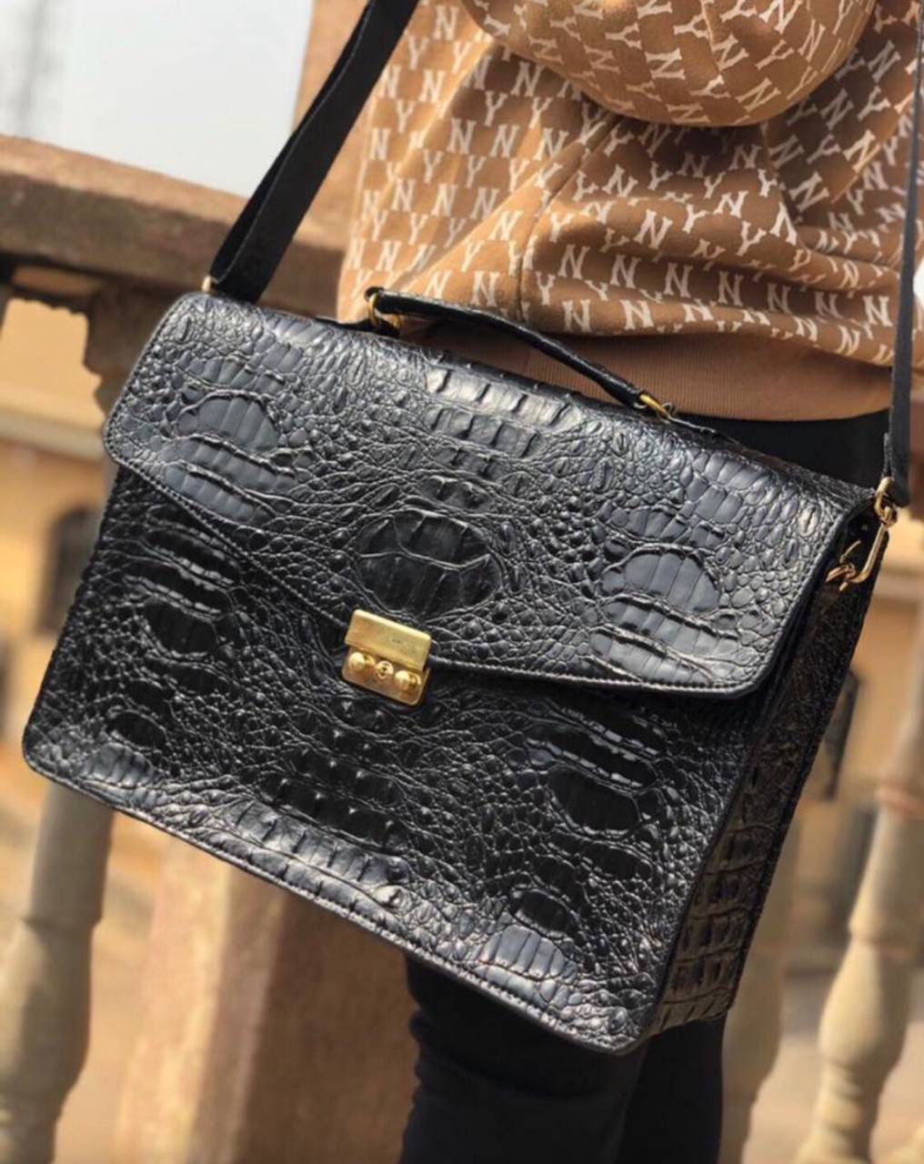 Structured leather laptop bag